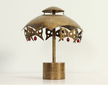 TURKISH BRASS TABLE LAMP WITH MASKS FROM 1950's