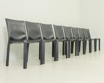 SET OF EIGHT CAB CHAIRS BY MARIO BELLINI IN DARK BLUE LEATHER