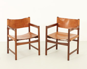 PAIR OF SPANISH CHAIRS IN COGNAC LEATHER, SPAIN, 1960's