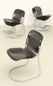 SET OF TEN DINING CHAIRS IN BLACK LEATHER BY WILLY RIZZO FOR CIDUE