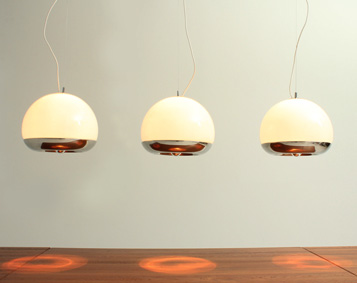 THREE OPAL GLASS PENDANT LAMPS BY REGGIANI