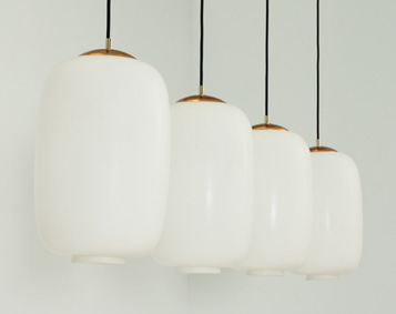 FOUR OPALINE GLASS PENDANT LAMPS, FRANCE, 1950s 