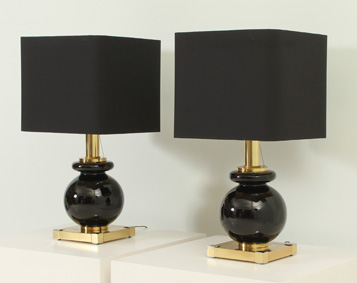 PAIR OF LUMICA TABLE LAMPS IN BRASS AND GLASS