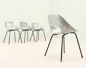 SET OF FOUR ALUMINIUM TULIP CHAIRS BY PIERRE GUARICHE