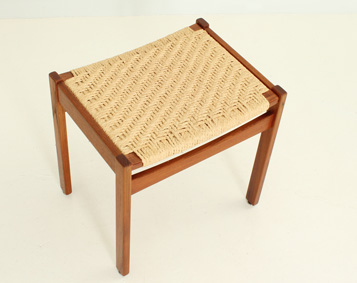 DANISH TEAK AND PAPER CORD STOOL