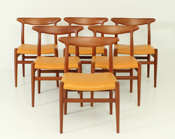 SET OF SIX W2 CHAIRS BY HANS WEGNER, 1953