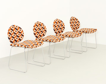 DJINN CHAIRS WITH GEOMETRIC UPHOLSTERY BY OLIVIER MOURGUE FOR AIRBORNE