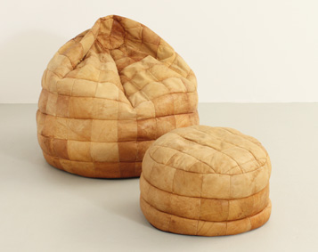 PATCHWORK LEATHER BEAN BAG AND OTTOMAN BY THE SEDE, SWITZERLAND