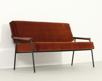TWO SEATER SOFA WITH BLACK METAL BASE, SPAIN, 1960's