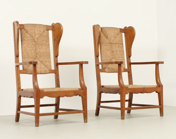 PAIR OF CANE WINGBACK  ARMCHAIRS FROM 1940's, FRANCE