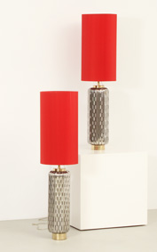 PAIR OF LARGE TABLE LAMPS IN PERFORATED STEEL, SPAIN, 1960's
