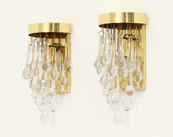 PAIR OF BRASS AND GLASS TEARDROP SCONCES BY LUMICA, SPAIN, 1970's