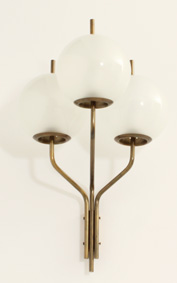 LARGE SCONCE WITH THREE LIGHTS IN BRASS AND GLASS BY CANDLE MILANO, 1960's