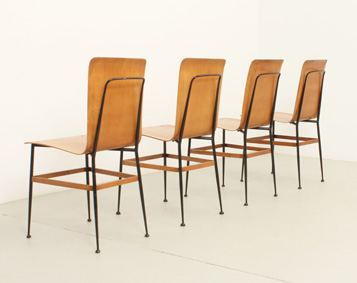 PLYWOOD DINING CHAIRS BY CARLO RATTI, ITALY, 1950's