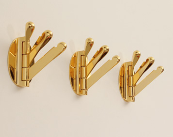 BRASS TRIPLE FOLDING WALL COAT RACKS, 1970's