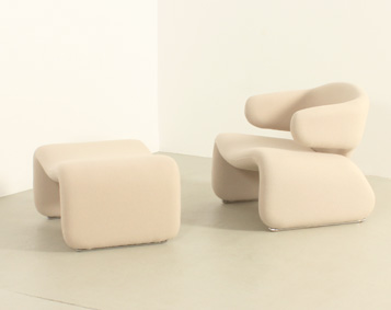 DJINN ARMCHAIR AND OTTOMAN BY OLIVIER MOURGUE FOR AIRBORNE, FRANCE, 1965