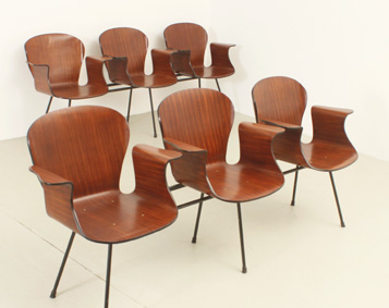 THREE SEATER PLYWOOD BENCH BY CARLO RATTI, ITALY, 1950's