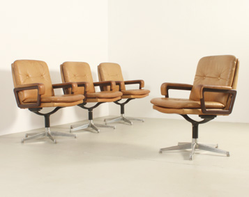 SET OF FOUR LEATHER OFFICE CHAIRS BY ANDRE VANDENBEUCK FOR ARFLEX, ITALY, 1960's