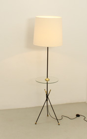 TRIPOD FLOOR LAMP WITH GLASS TABLE, SPAIN 1950's