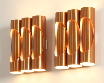 PAIR OF TUBULAR COPPER SCONCES, SPAIN, 1960's