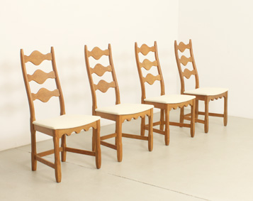 SET OF FOUR OAK DINING CHAIRS BY HENNING KJAERNULF, DENMARK, 1960's