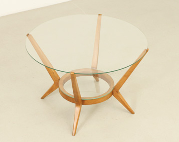 MID-CENTURY ROUND COFFEE TABLE IN WOOD AND GLASS